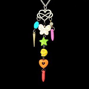 LMG#555 Los Muertos Rainbow Beaded Tassel Drop-Pendant Necklace
